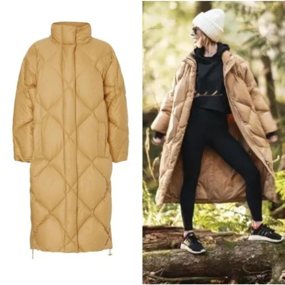 Stand Studio Long Quilted Puffer Coat in Camel